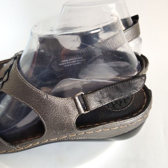 Born Boc Slingback Sandals Size 10 /42 Leather Open Toe Metallic Pewter Strappy - Picture 8 of 13